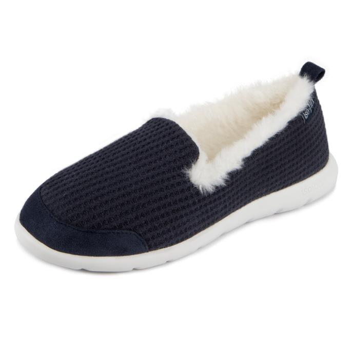 Isotoner Ladies Iso-Flex Waffle Full Back Slipper Navy Extra Image 2